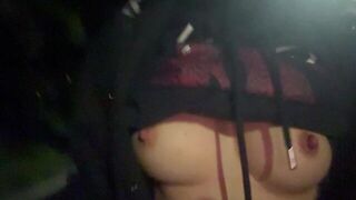 walking topless in the rain - porn video