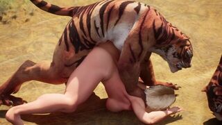 Two Girls Fucked by Furry Tigers in the Jungle Yiff Hentai - porn video
