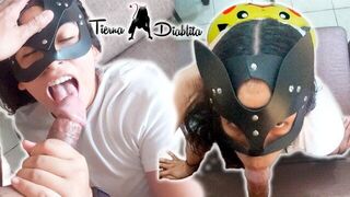 The Pikachu fan girl devours his cock to receive his cum on her face - porn video